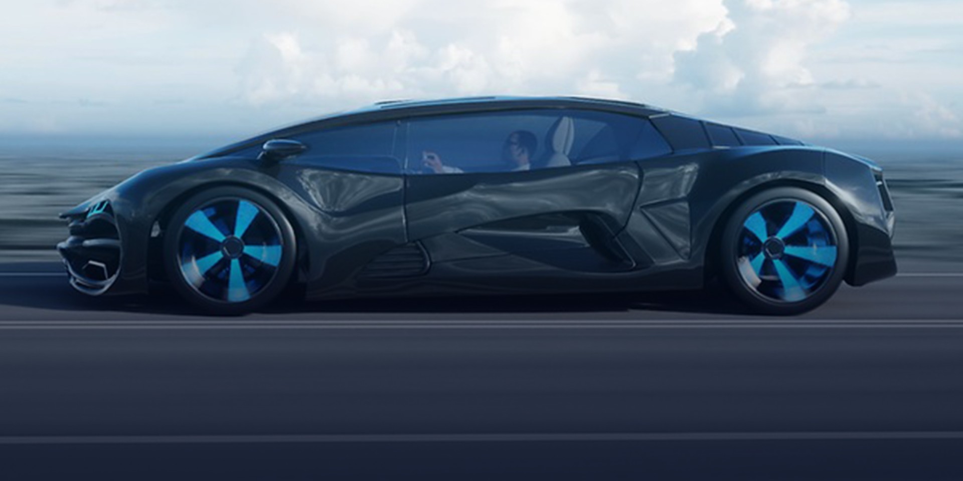 Futuristisches Fahrzeug bei hoher Geschwindigkeit